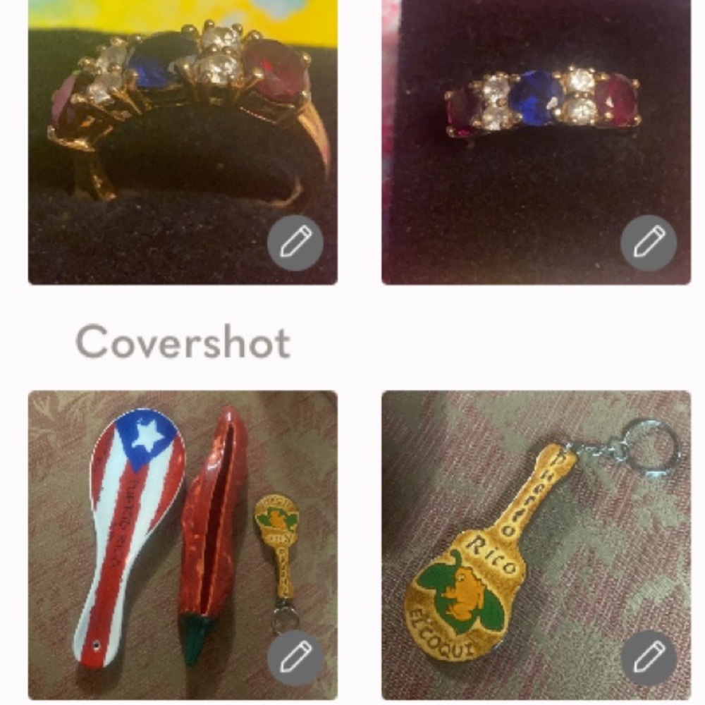 Gold tone Sterling 925🇺🇸ring 7stone Sz9+Puerto🇵🇷Rico 3-piece set+4.5”maracas set
